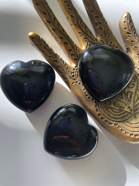 Black Onyx Heart Palm Stones